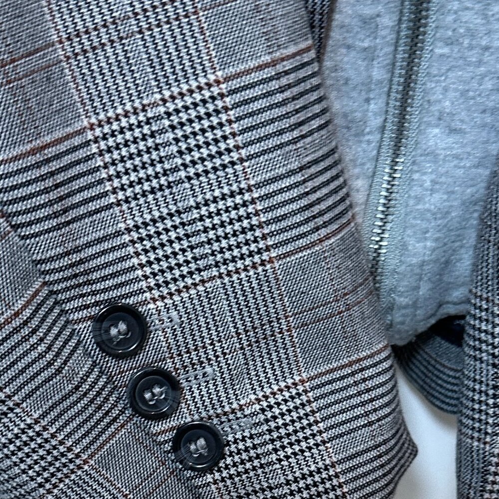 Cynthia Rowley Grey Plaid Blazer Jacket Hoodie Insert Layered Look XL - Picture 11 of 11